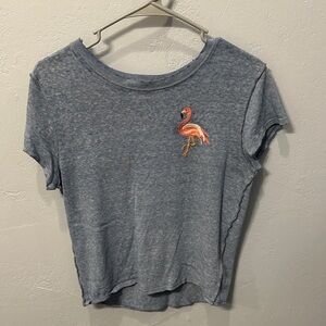 We The Free Gray Flamingo Embroidered Tee